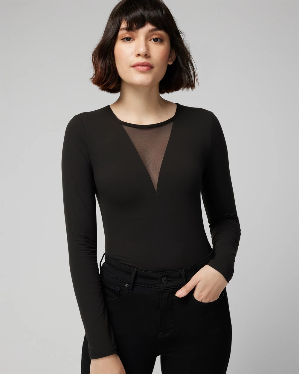 WHBM® FORME Long Sleeve Mesh Top | White House Black Market WHBM® FORME Long Sleeve Mesh Top | White House Black Market